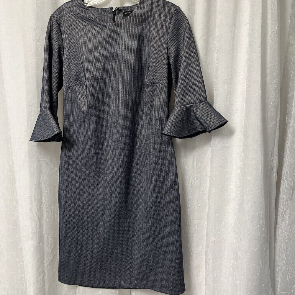 BANANA REPUBLIC Navy Herringbone Ponte Dress Flutter Sleeves Stretch WOMENS 6 - Picture 2 of 6
